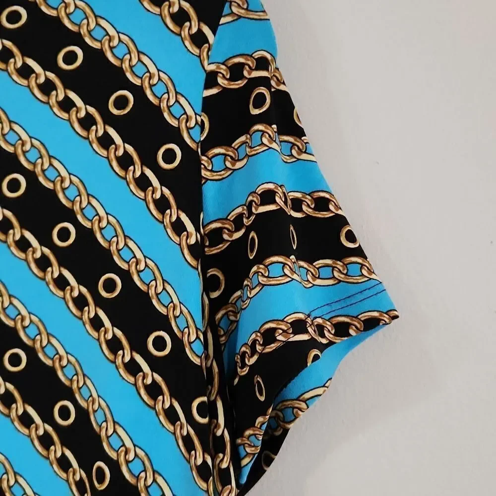 Michael Kors Size Xs Top Short Sleeve Blouse Zipper Back Chain Link Print